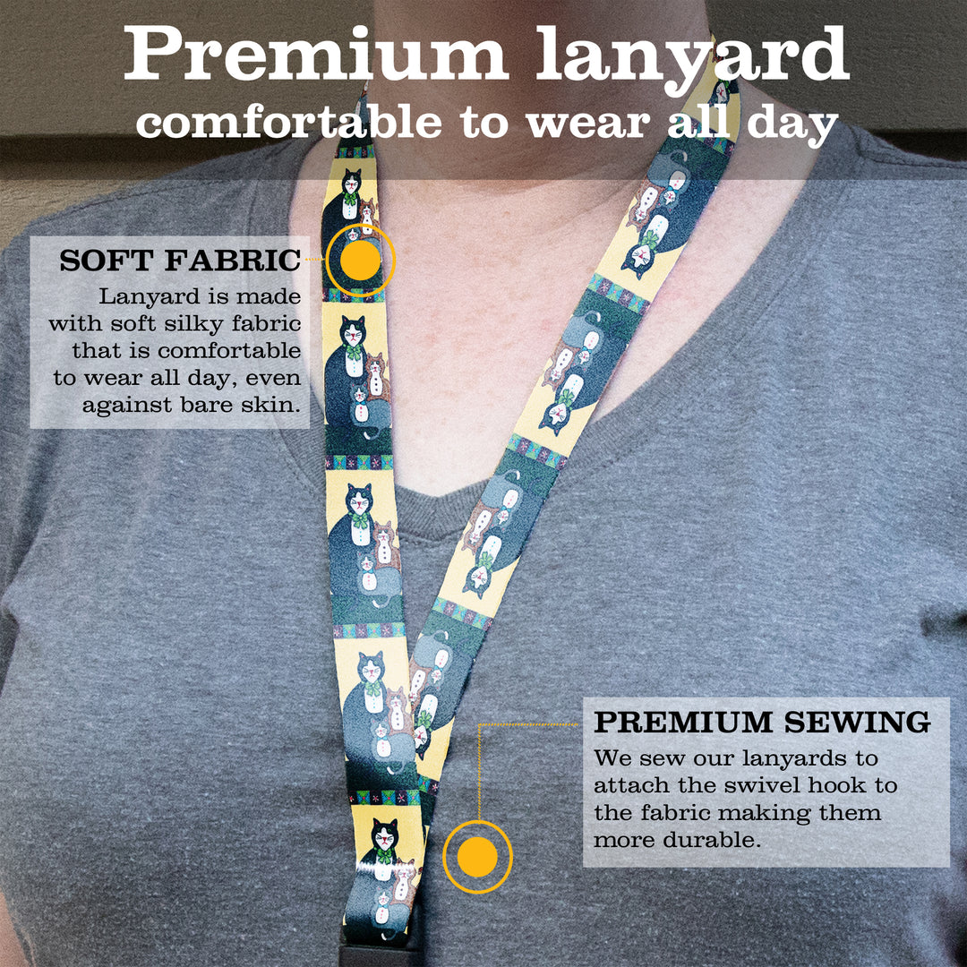 Buttonsmith Cat Premium Lanyard - with Buckle and Flat Ring - Based on Rebecca McGovern Art - Officially Licensed - Made in the USA - Buttonsmith Inc.