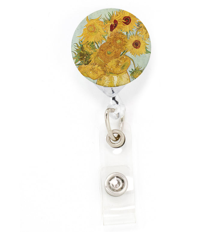 Buttonsmith VanGogh Sunflowers Tinker Reel Retractable Badge Reel - Made in the USA - Buttonsmith Inc.