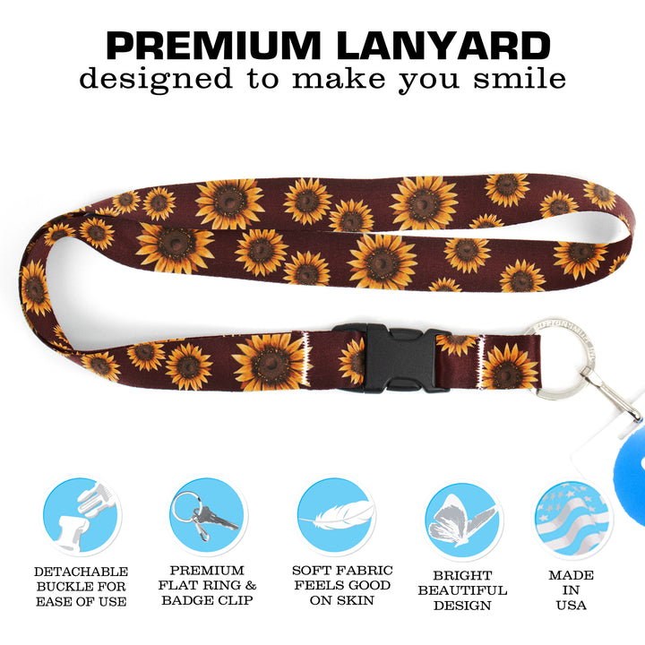 Buttonsmith Sunflower Breakaway Lanyard - with Buckle and Flat Ring - Based on Rebecca McGovern Art - Officially Licensed - Made in the USA - Buttonsmith Inc.