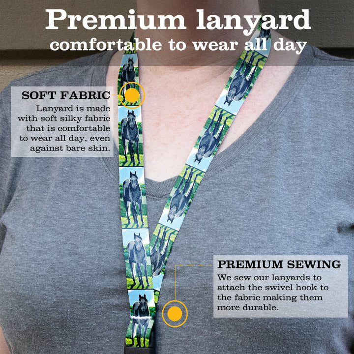 Buttonsmith Grey Horse Breakaway Lanyard - with Buckle and Flat Ring - Based on Rebecca McGovern Art - Officially Licensed - Made in the USA - Buttonsmith Inc.