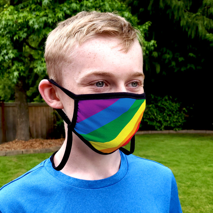 Buttonsmith Rainbow Flag Adult XL Adjustable Face Mask with Filter Pocket - Made in the USA - Buttonsmith Inc.