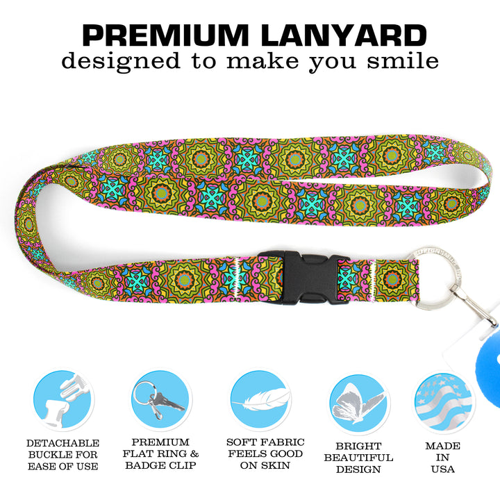 Buttonsmith Multicolored Suns Premium Lanyard - with Buckle and Flat Ring - Made in the USA - Buttonsmith Inc.