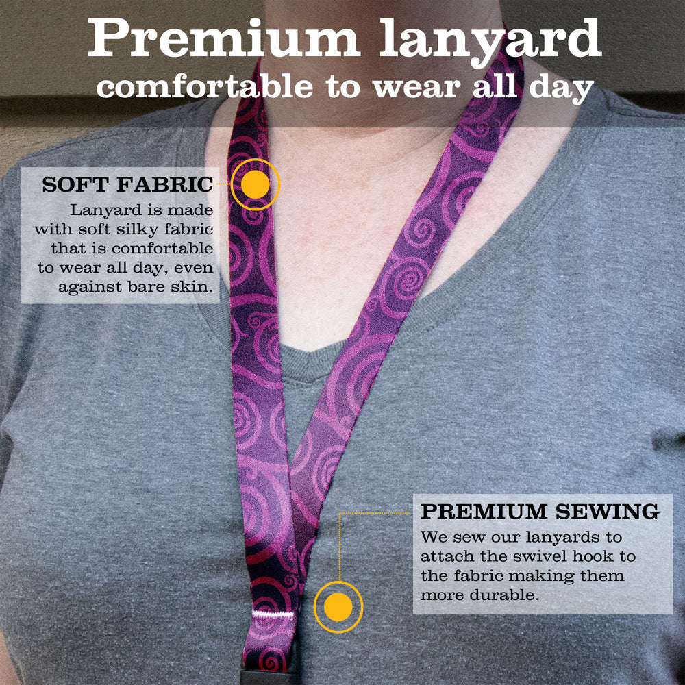 Buttonsmith Ruby Swirls Premium Lanyard - with Buckle and Flat Ring - Made in the USA - Buttonsmith Inc.