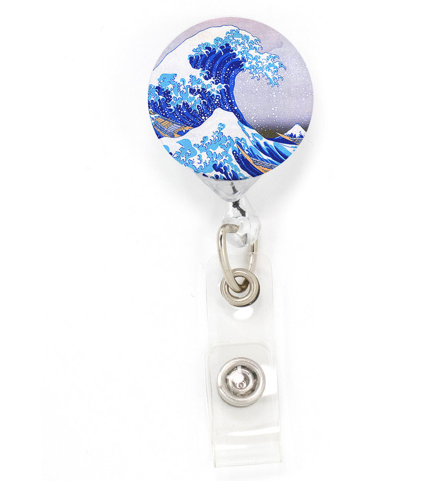 Buttonsmith Hokusai Great Wave Tinker Reel Retractable Badge Reel - Made in the USA - Buttonsmith Inc.