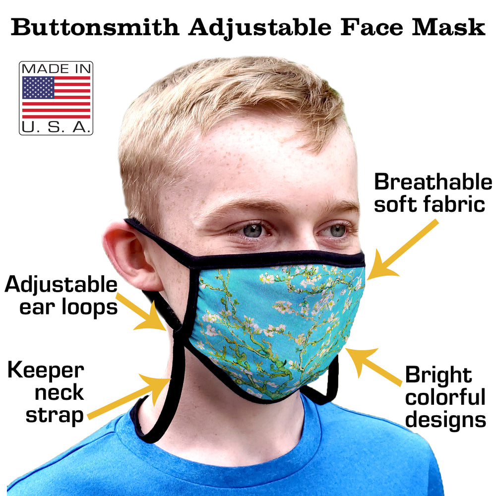 Buttonsmith Space - Set of 5 Adult XL Adjustable Face Mask with Filter Pocket - Made in the USA - Buttonsmith Inc.