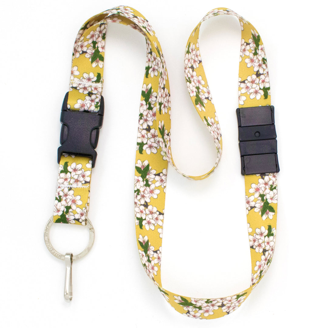 Buttonsmith Cherry Blossoms on Gold Breakaway Lanyard - Made in USA - Buttonsmith Inc.