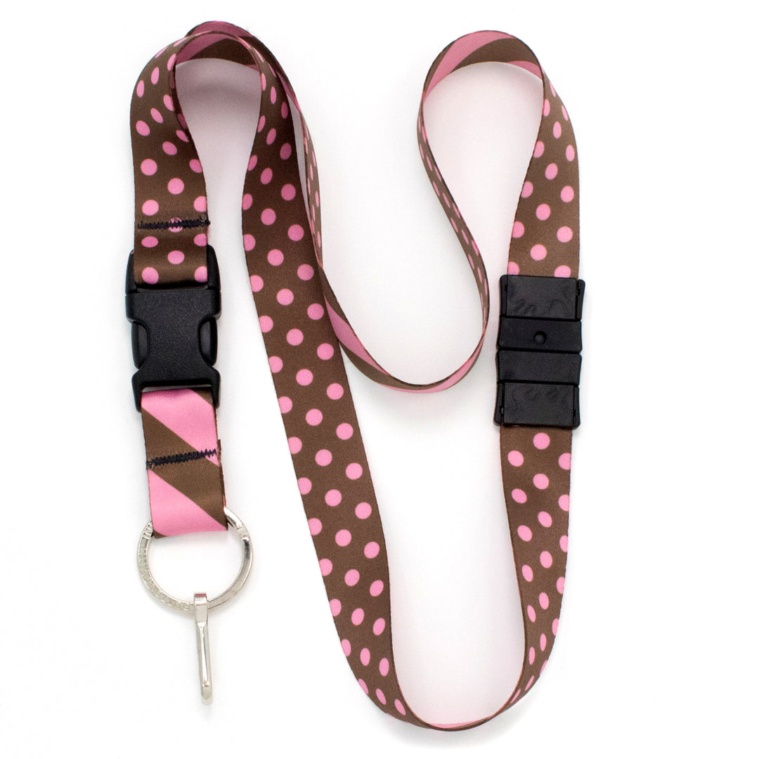 Buttonsmith Cocoa Pink Dots Breakaway Lanyard - Made in USA - Buttonsmith Inc.