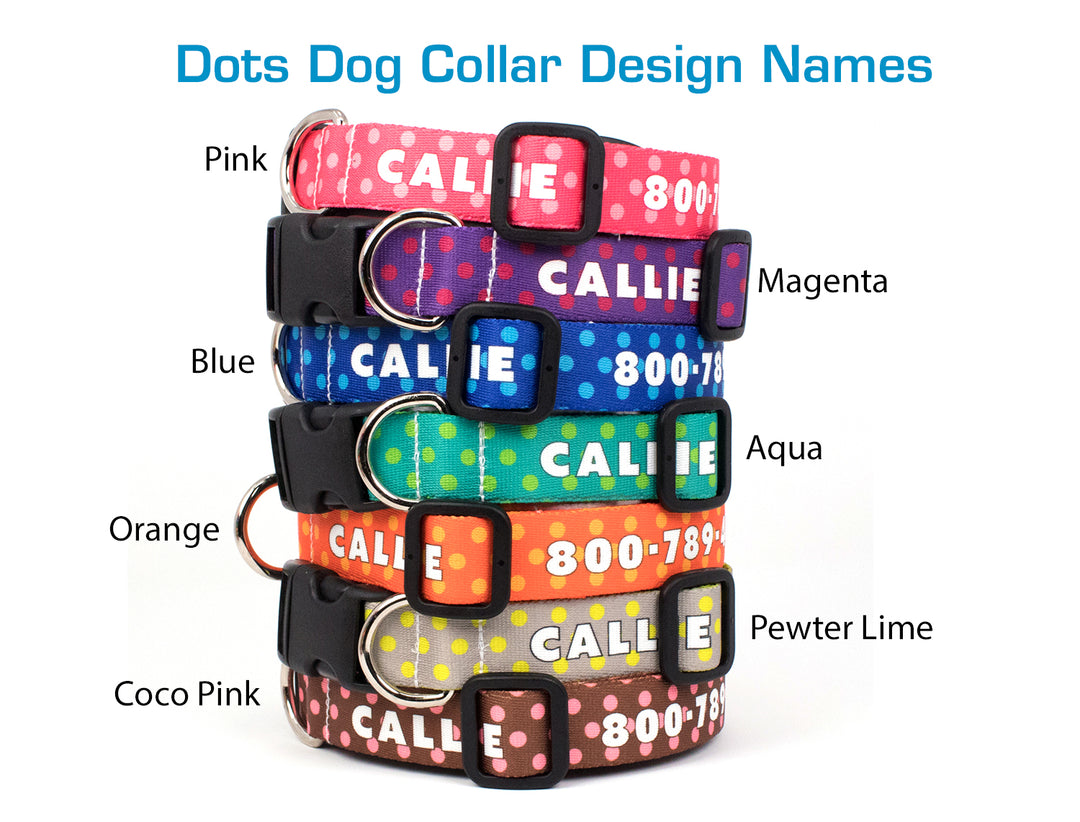 Custom Personalized Dog Collars - Dots Designs - Made in USA - Buttonsmith Inc.