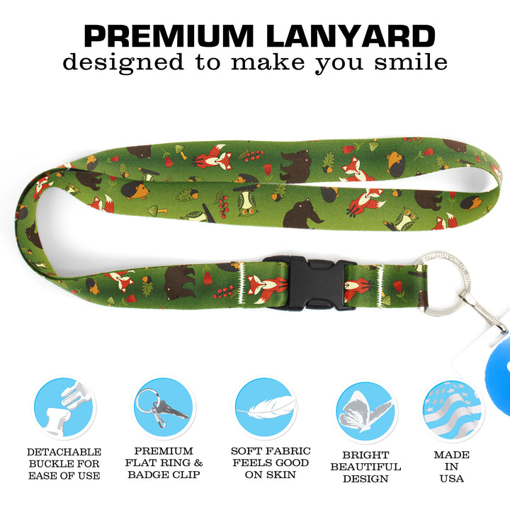 Buttonsmith Woodland Creatures Premium Lanyard - with Buckle and Flat Ring - Made in the USA - Buttonsmith Inc.