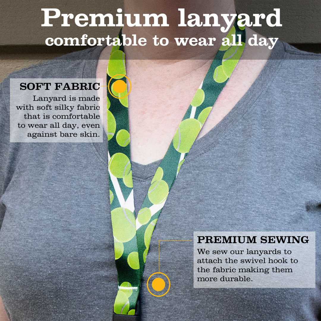 Buttonsmith Tennis Premium Lanyard - with Buckle and Flat Ring - Made in the USA - Buttonsmith Inc.