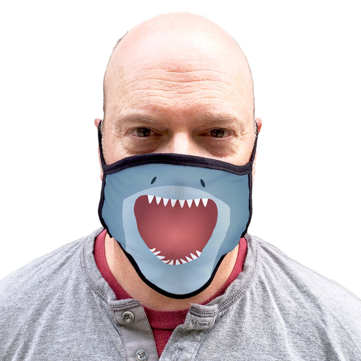 Buttonsmith Cartoon Shark Face Adult XL Adjustable Face Mask with Filter Pocket - Made in the USA - Buttonsmith Inc.