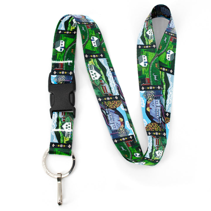 Buttonsmith Farm Houses Premium Lanyard - with Buckle and Flat Ring - Based on Rebecca McGovern Art - Officially Licensed - Made in the USA - Buttonsmith Inc.