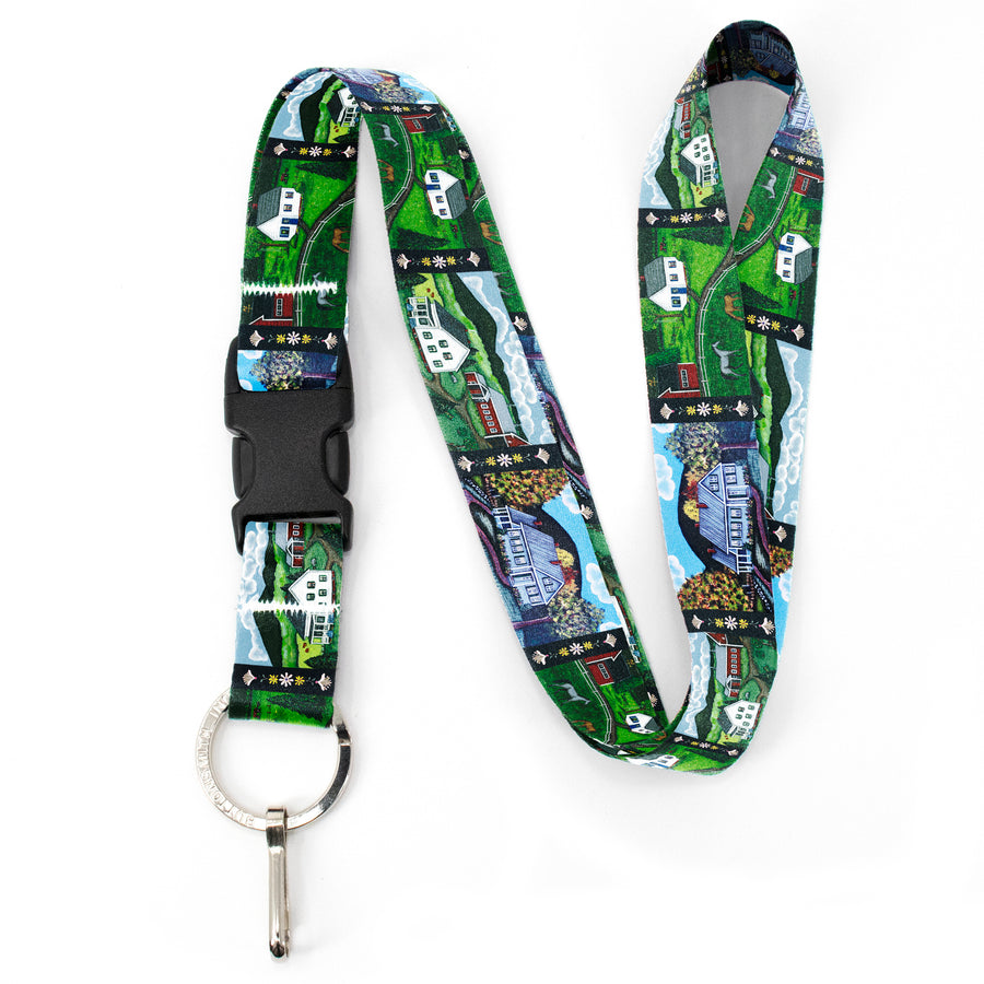 Buttonsmith Farm Houses Premium Lanyard - with Buckle and Flat Ring - Based on Rebecca McGovern Art - Officially Licensed - Made in the USA - Buttonsmith Inc.