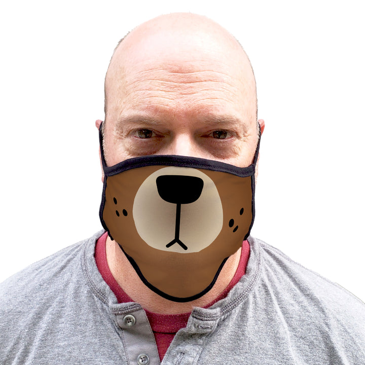 Buttonsmith Cartoon Bear Face Adult XL Adjustable Face Mask with Filter Pocket - Made in the USA - Buttonsmith Inc.