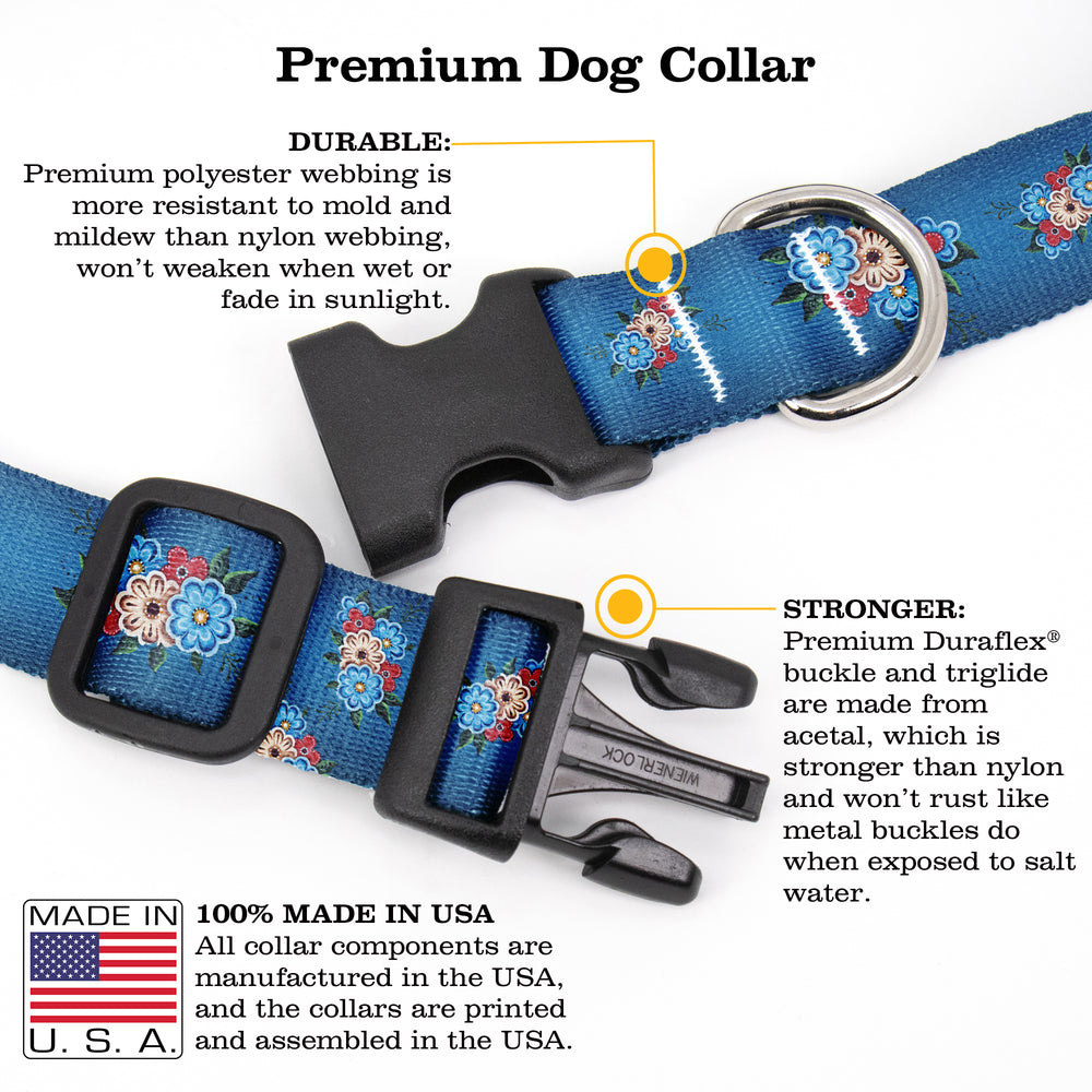 Buttonsmith McGovern Quilted Flowers Dog Collar - Made in the USA - Buttonsmith Inc.