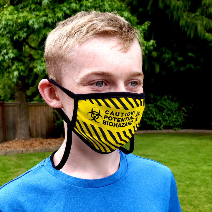 Buttonsmith Caution Tape Adult XL Adjustable Face Mask with Filter Pocket - Made in the USA - Buttonsmith Inc.