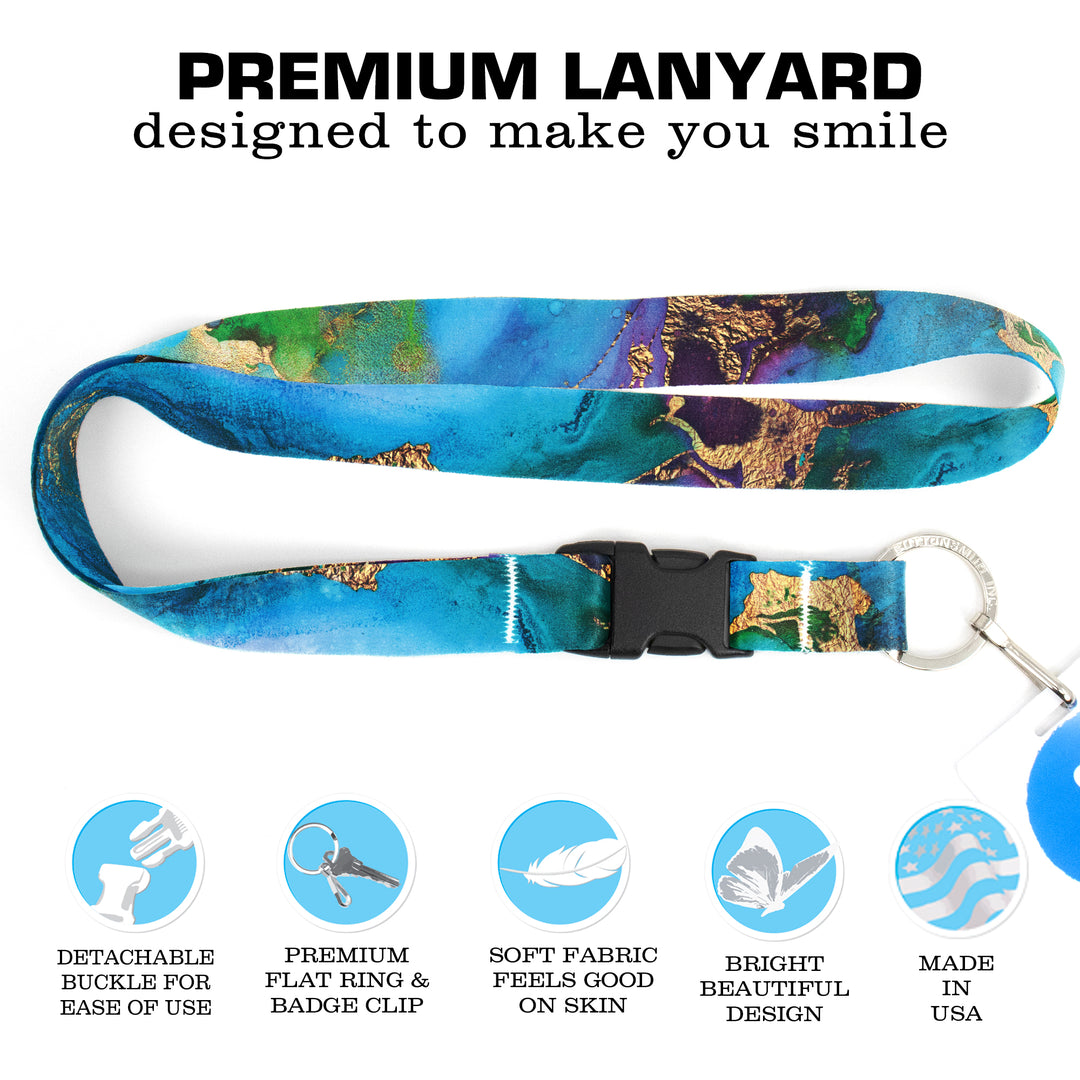 Buttonsmith Lagoon Premium Lanyard - with Buckle and Flat Ring - Made in the USA - Buttonsmith Inc.