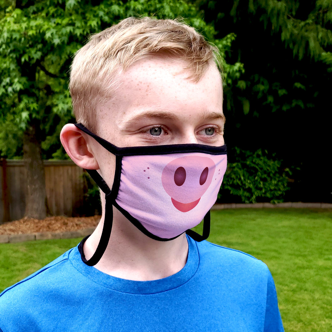 Buttonsmith Cartoon Piglet Face Youth Adjustable Face Mask with Filter Pocket - Made in the USA - Buttonsmith Inc.