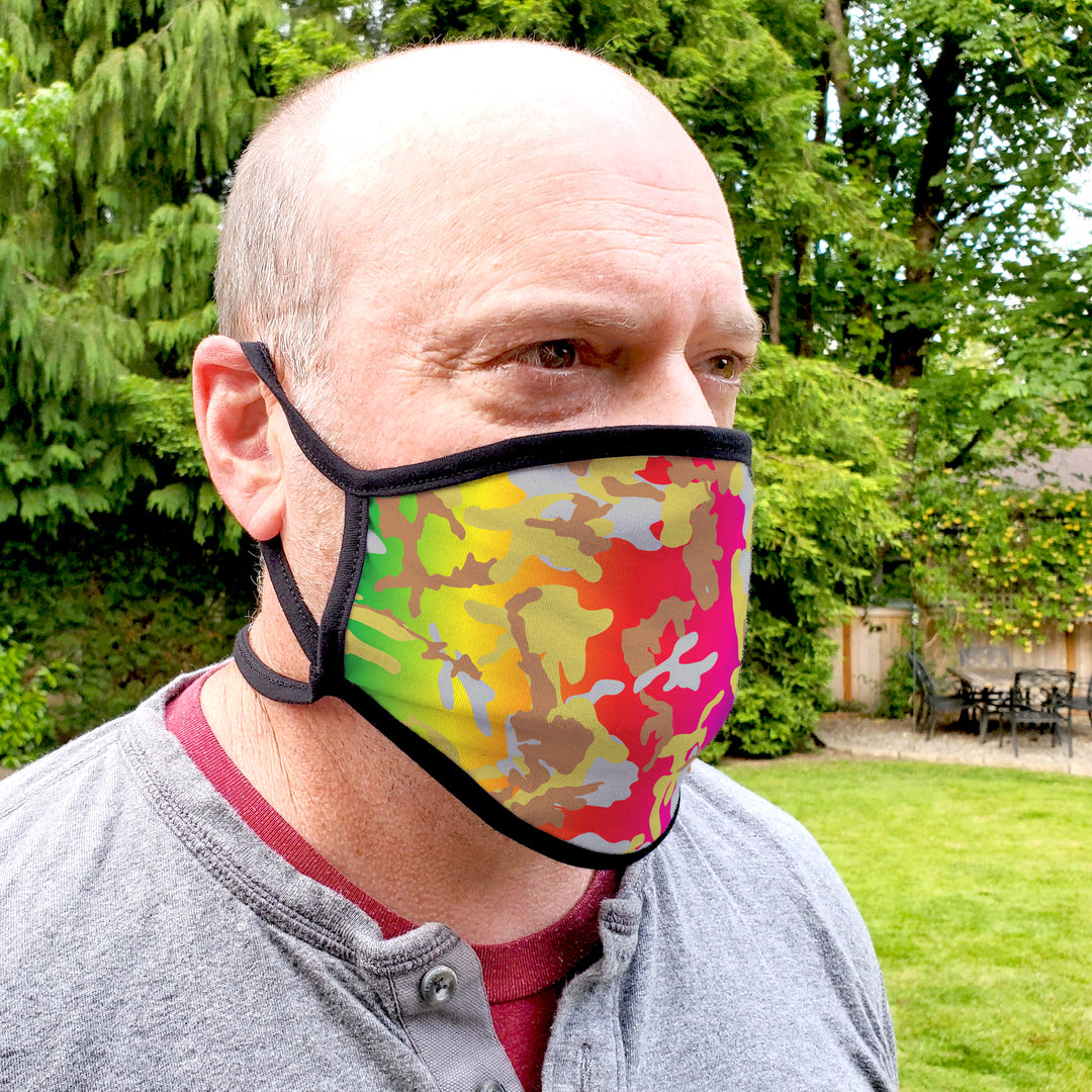 Buttonsmith Rainbow Camo Adult Adjustable Face Mask with Filter Pocket - Made in the USA - Buttonsmith Inc.