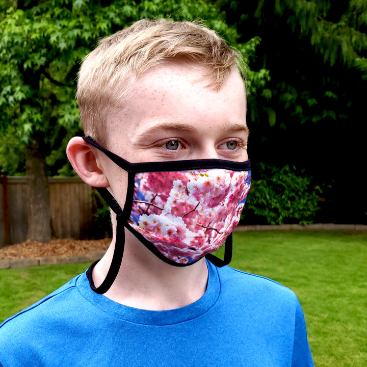 Buttonsmith Cherry Blossoms Child Face Mask with Filter Pocket - Made in the USA - Buttonsmith Inc.