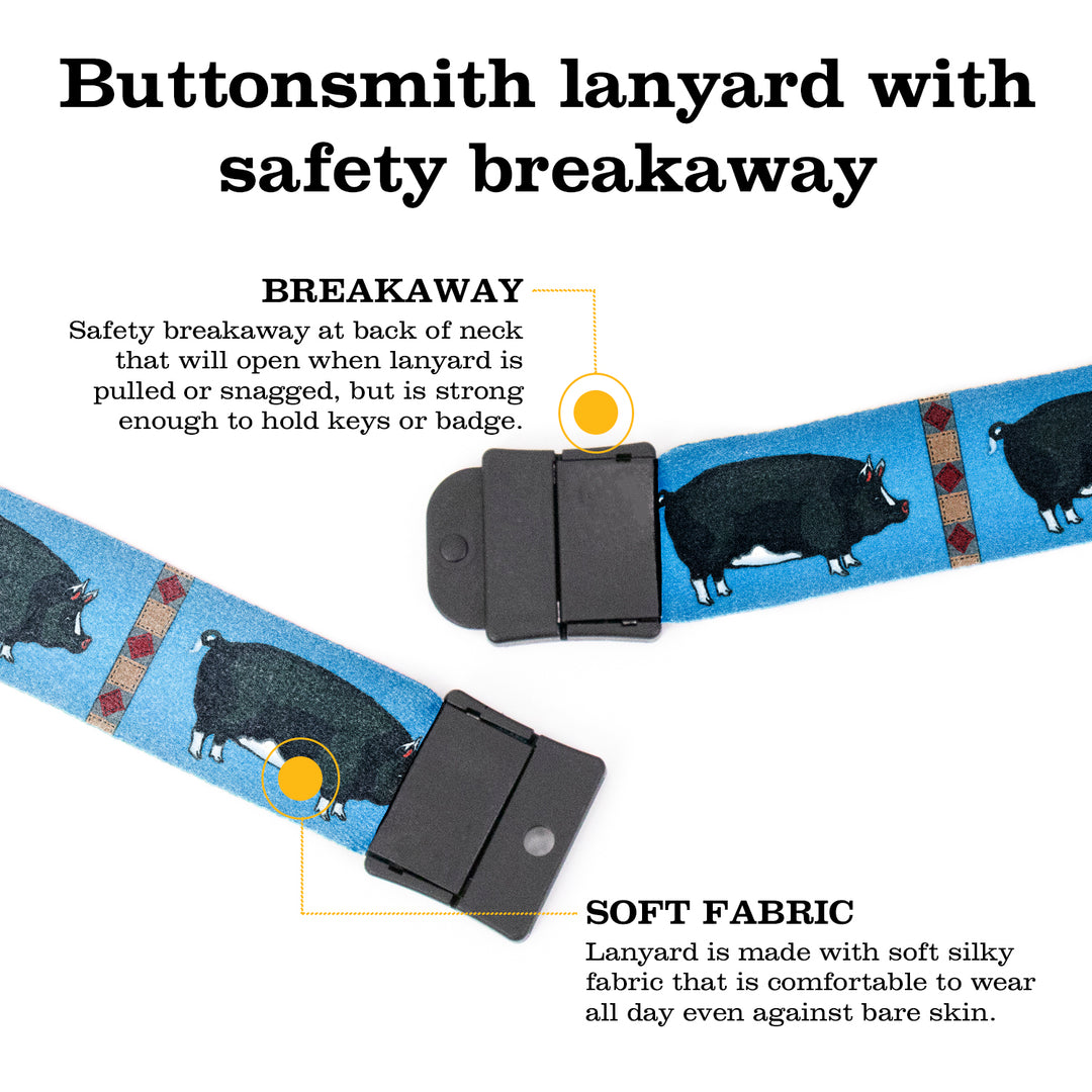 Buttonsmith Pig Breakaway Lanyard - with Buckle and Flat Ring - Based on Rebecca McGovern Art - Officially Licensed - Made in the USA - Buttonsmith Inc.