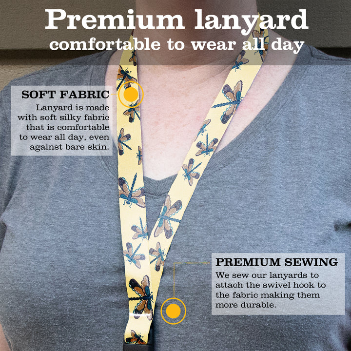 Buttonsmith Dragonflies Premium Lanyard - with Buckle and Flat Ring - Based on Rebecca McGovern Art - Officially Licensed - Made in the USA - Buttonsmith Inc.