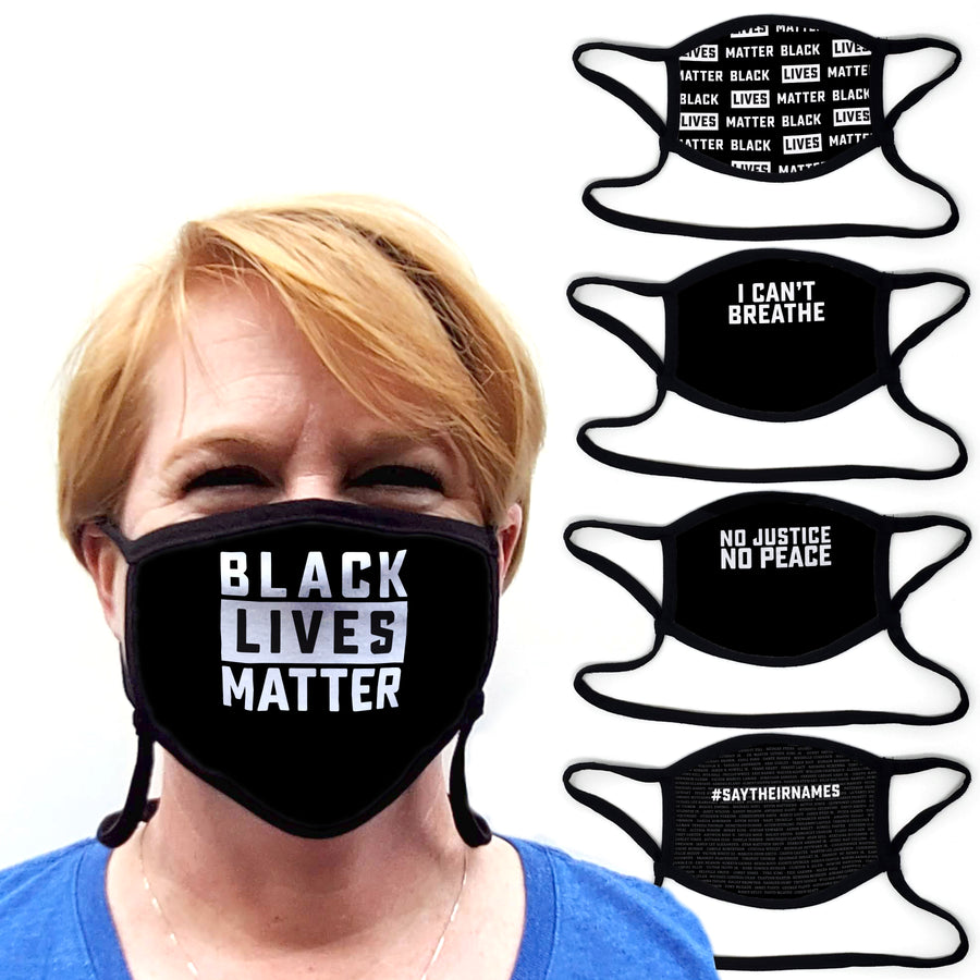 Buttonsmith Black Lives Matter - Set of 5 Adult Adjustable Face Mask with Filter Pocket - Made in the USA - Buttonsmith Inc.