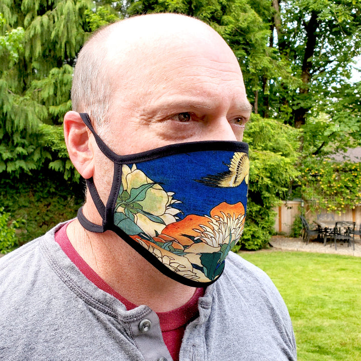 Buttonsmith Hokusai Canary & Peony Youth Adjustable Face Mask with Filter Pocket - Made in the USA - Buttonsmith Inc.