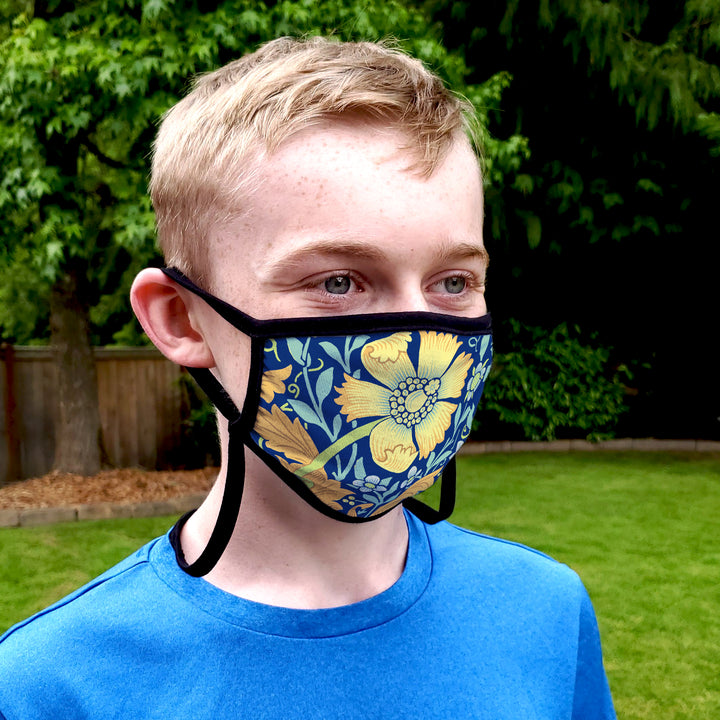 Buttonsmith William Morris Compton Blue Child Face Mask with Filter Pocket - Made in the USA - Buttonsmith Inc.