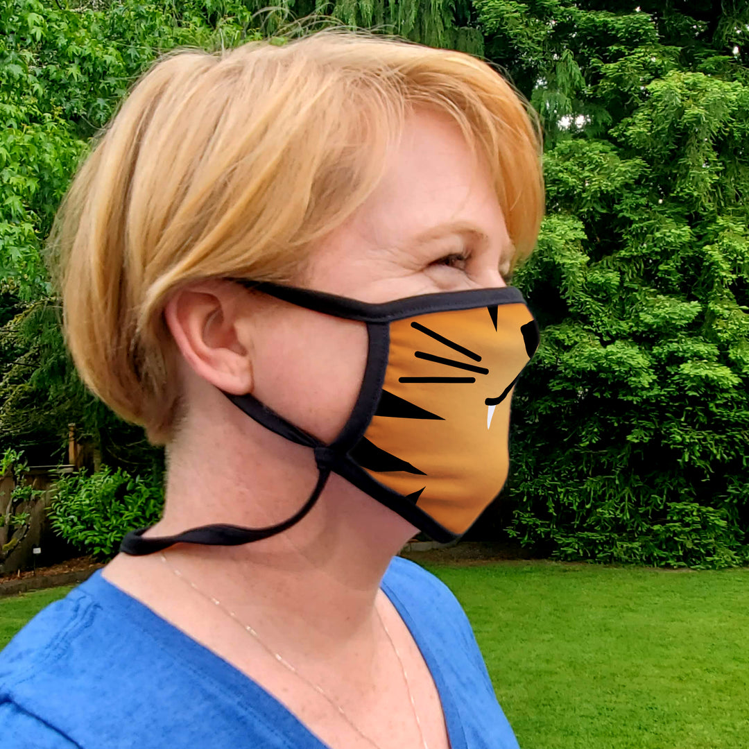 Buttonsmith Cartoon Tiger Face Adult Adjustable Face Mask with Filter Pocket - Made in the USA - Buttonsmith Inc.