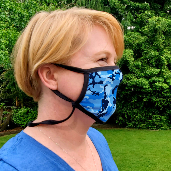 Buttonsmith Blue Camo Adult XL Adjustable Face Mask with Filter Pocket - Made in the USA - Buttonsmith Inc.