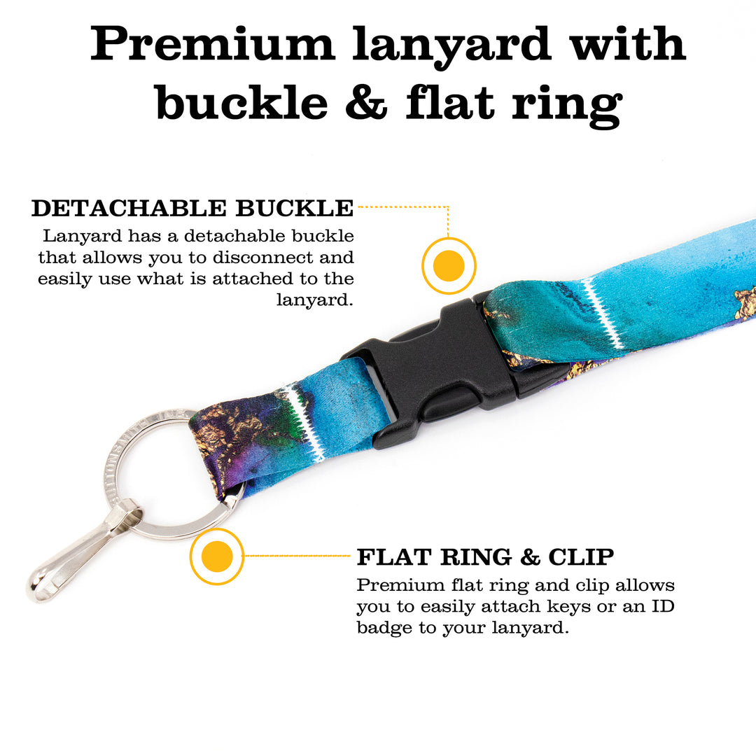 Buttonsmith Lagoon Premium Lanyard - with Buckle and Flat Ring - Made in the USA - Buttonsmith Inc.