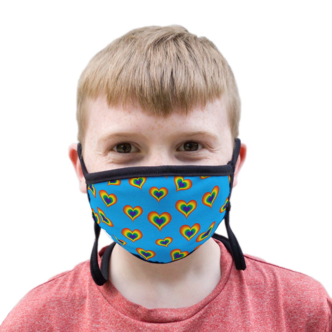 Buttonsmith Rainbow Love Youth Adjustable Face Mask with Filter Pocket - Made in the USA - Buttonsmith Inc.