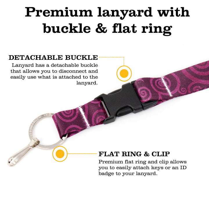 Buttonsmith Ruby Swirls Premium Lanyard - with Buckle and Flat Ring - Made in the USA - Buttonsmith Inc.