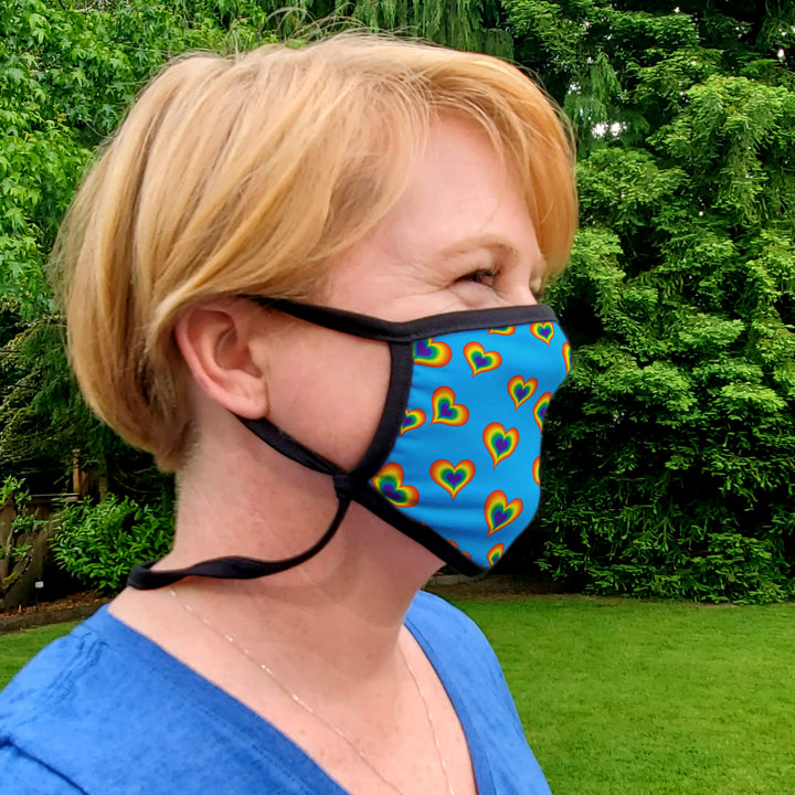 Buttonsmith Rainbow Love Adult XL Adjustable Face Mask with Filter Pocket - Made in the USA - Buttonsmith Inc.