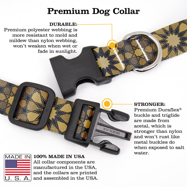 Buttonsmith Old Gold Stars Dog Collar - Made in the USA - Buttonsmith Inc.