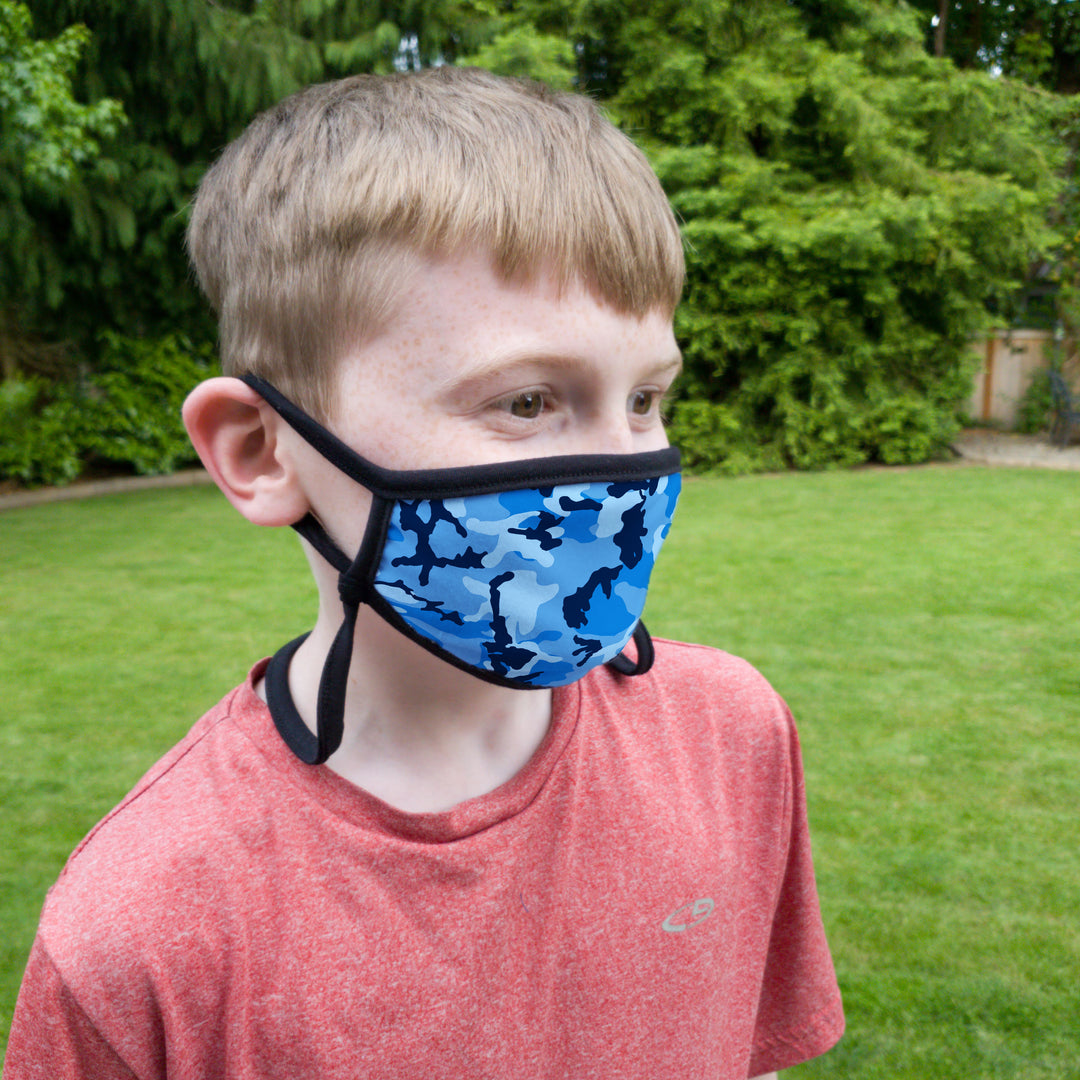 Buttonsmith Blue Camo Adult XL Adjustable Face Mask with Filter Pocket - Made in the USA - Buttonsmith Inc.