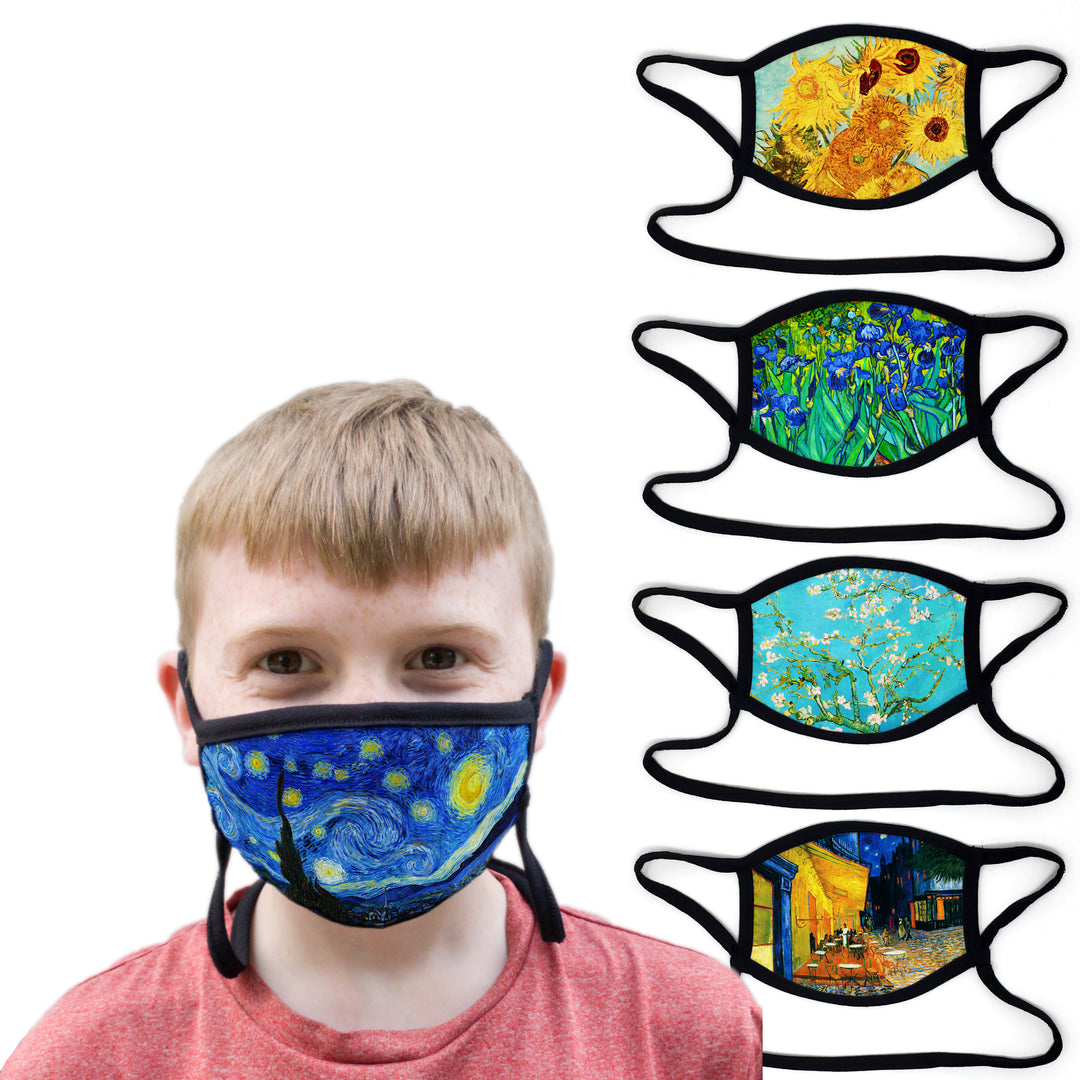 Buttonsmith Van Gogh Van Gogh - Set of 5 Youth Adjustable Face Mask with Filter Pocket - Made in the USA - Buttonsmith Inc.