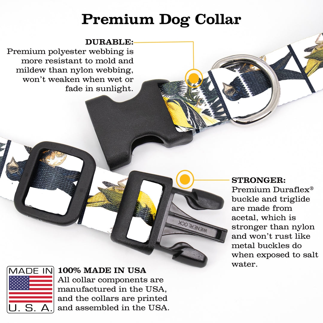 Buttonsmith Audubon Songbirds Dog Collar - Made in the USA - Buttonsmith Inc.