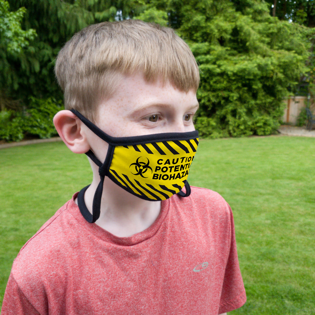 Buttonsmith Caution Tape Youth Adjustable Face Mask with Filter Pocket - Made in the USA - Buttonsmith Inc.