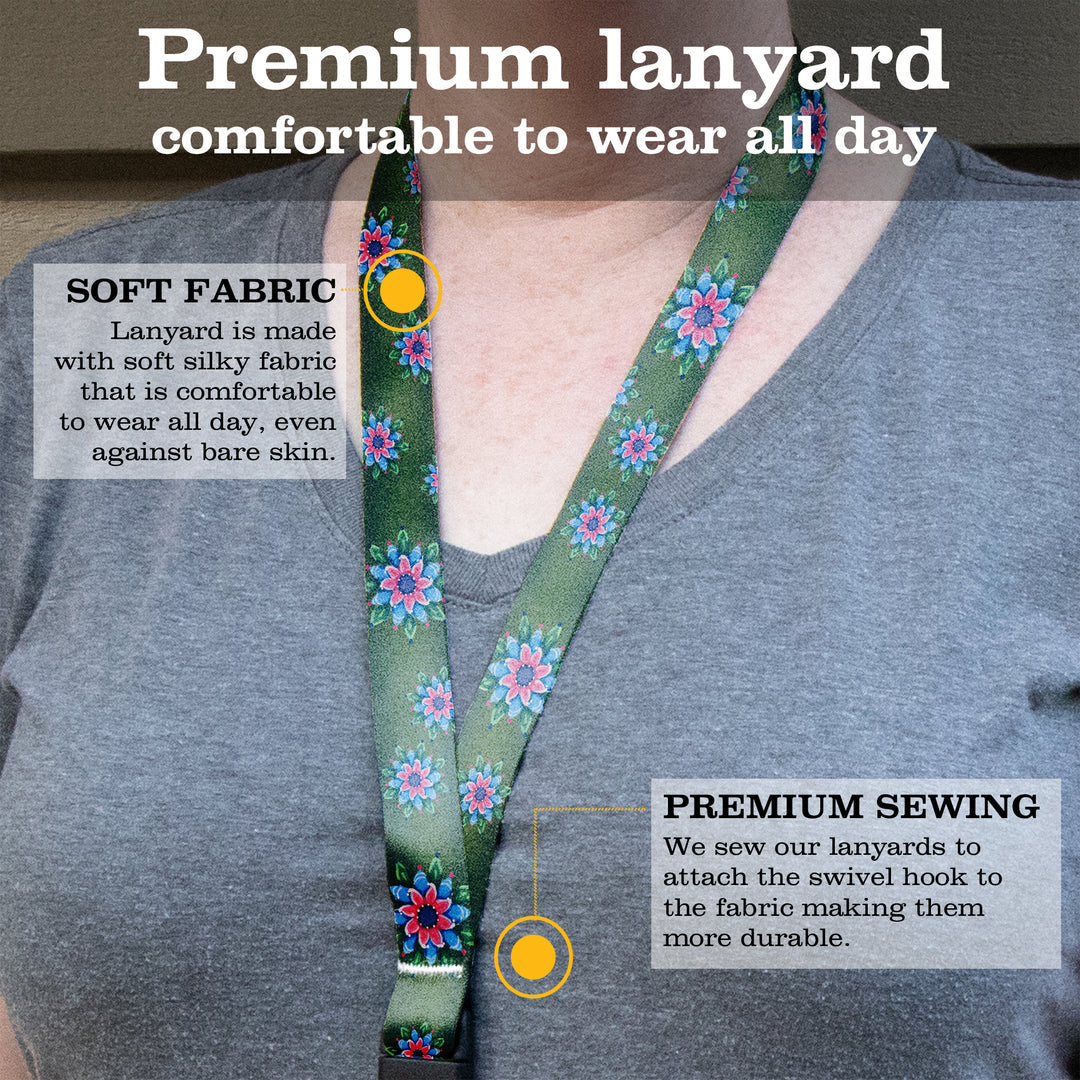 Buttonsmith Pink Rosemaling Breakaway Lanyard - with Buckle and Flat Ring - Based on Rebecca McGovern Art - Officially Licensed - Made in the USA - Buttonsmith Inc.