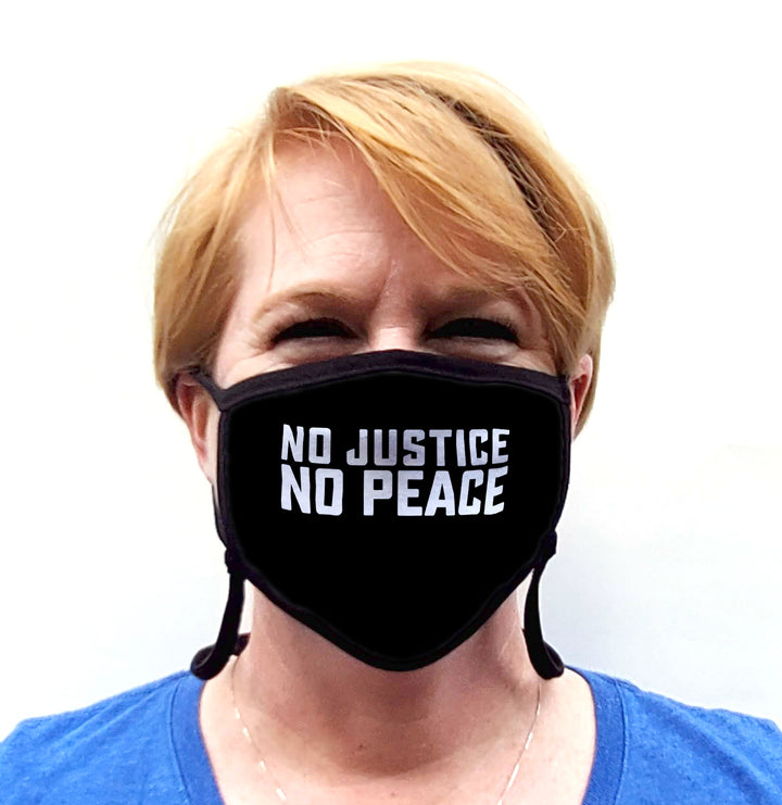 Buttonsmith No Justice No Peace Adult Adjustable Face Mask with Filter Pocket - Made in the USA - Buttonsmith Inc.