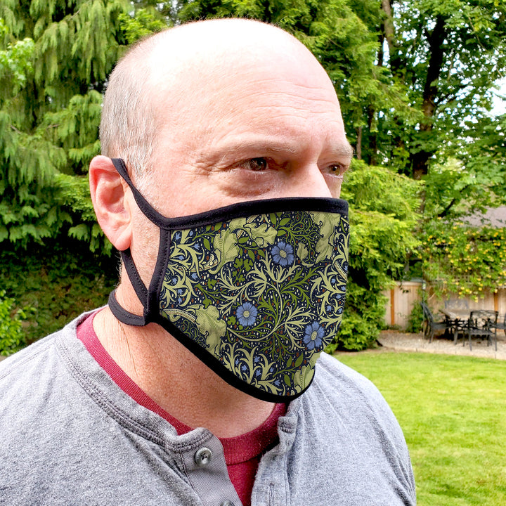 Buttonsmith William Morris Seaweed Adult Adjustable Face Mask with Filter Pocket - Made in the USA - Buttonsmith Inc.