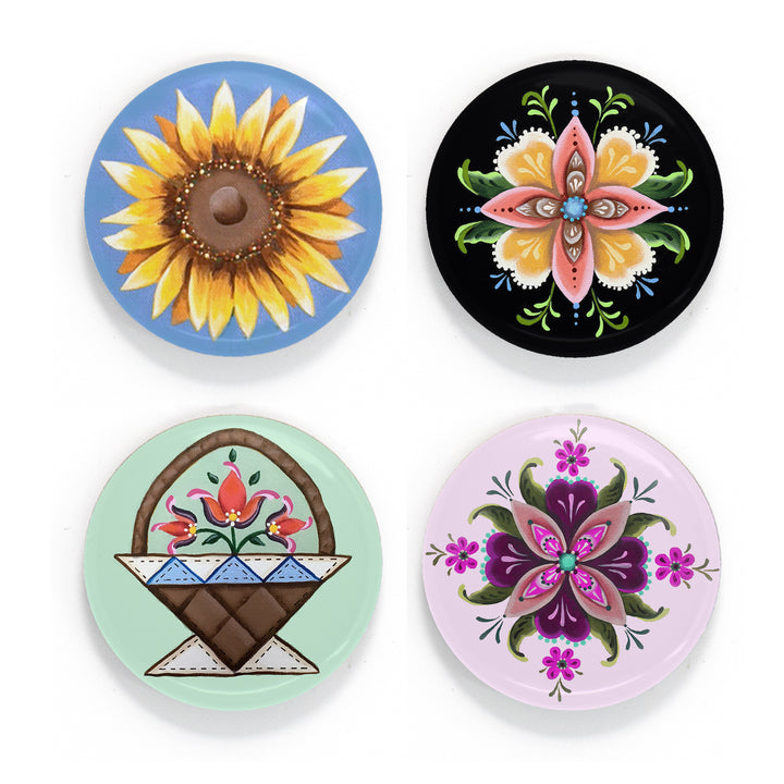 Buttonsmith McGovern Flowers Magnet Set - Based on the artwork of Rebecca McGovern - Made in the USA - Buttonsmith Inc.