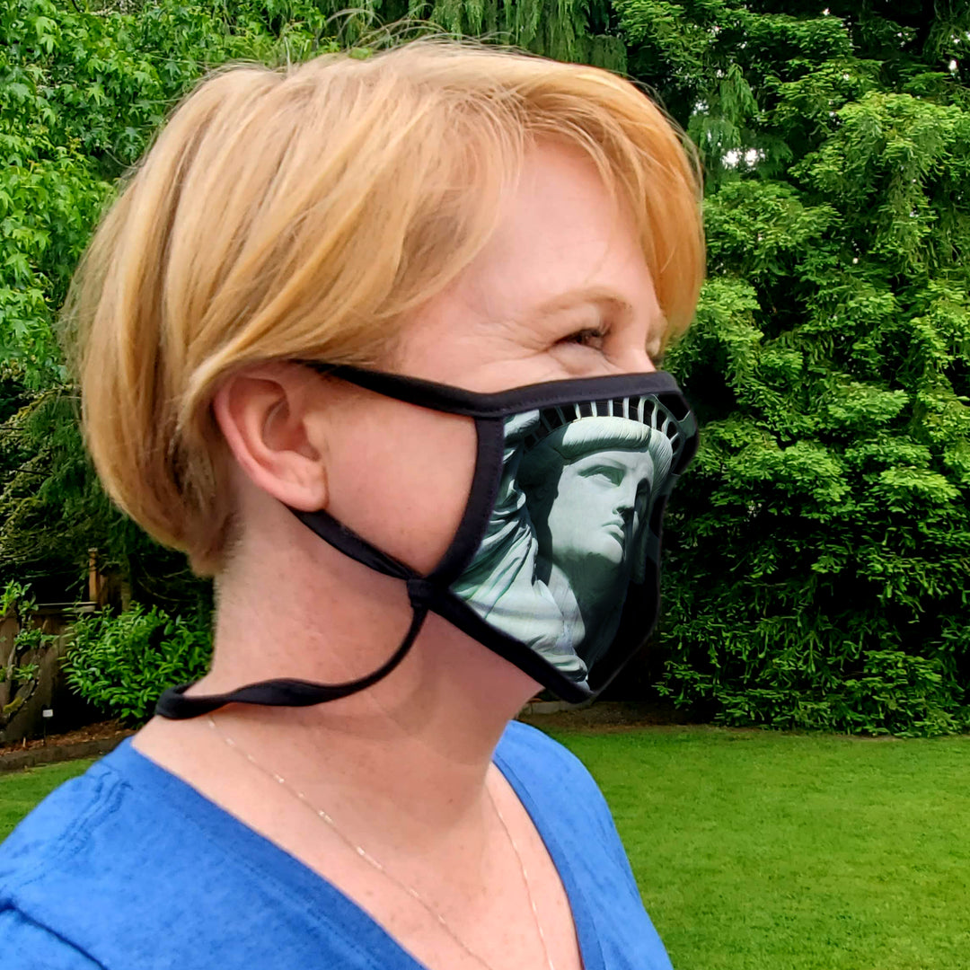 Buttonsmith Lady Liberty Adult XL Adjustable Face Mask with Filter Pocket - Made in the USA - Buttonsmith Inc.