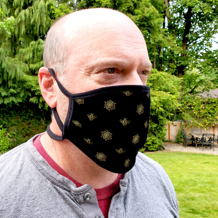 Buttonsmith Bees Adult XL Adjustable Face Mask with Filter Pocket - Made in the USA - Buttonsmith Inc.