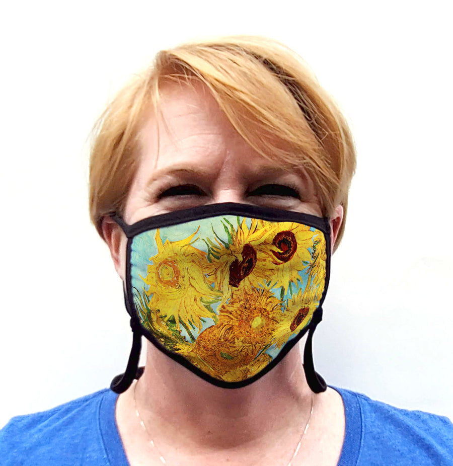 Buttonsmith Van Gogh Sunflowers Adult Adjustable Face Mask with Filter Pocket - Made in the USA - Buttonsmith Inc.