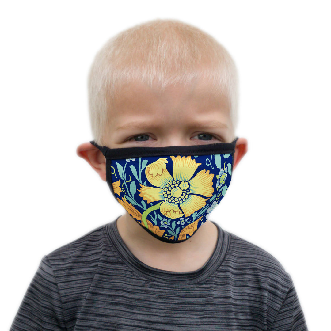 Buttonsmith William Morris Compton Blue Child Face Mask with Filter Pocket - Made in the USA - Buttonsmith Inc.