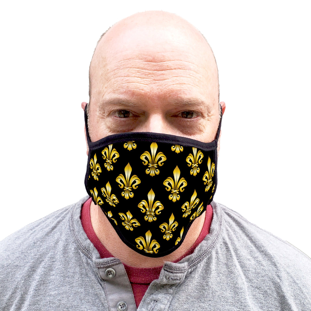 Buttonsmith Fleur-de-Lis Adult XL Adjustable Face Mask with Filter Pocket - Made in the USA - Buttonsmith Inc.