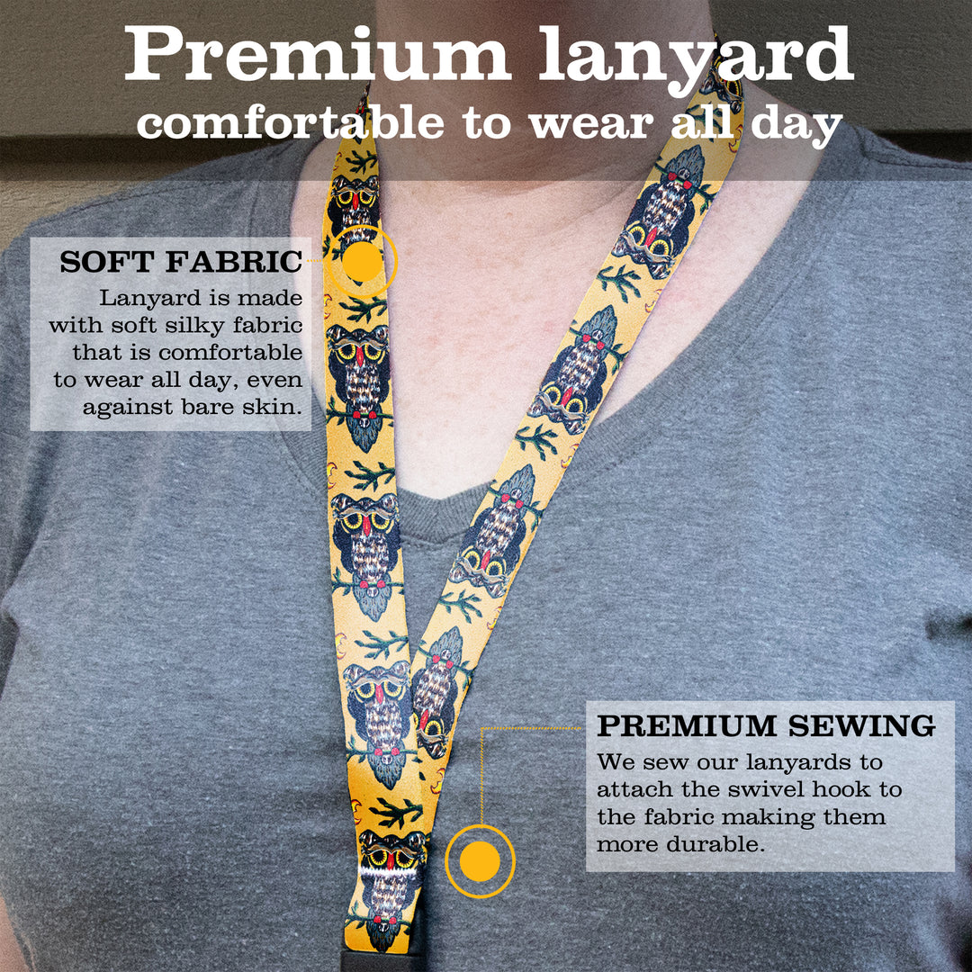 Buttonsmith Owl Breakaway Lanyard - with Buckle and Flat Ring - Based on Rebecca McGovern Art - Officially Licensed - Made in the USA - Buttonsmith Inc.